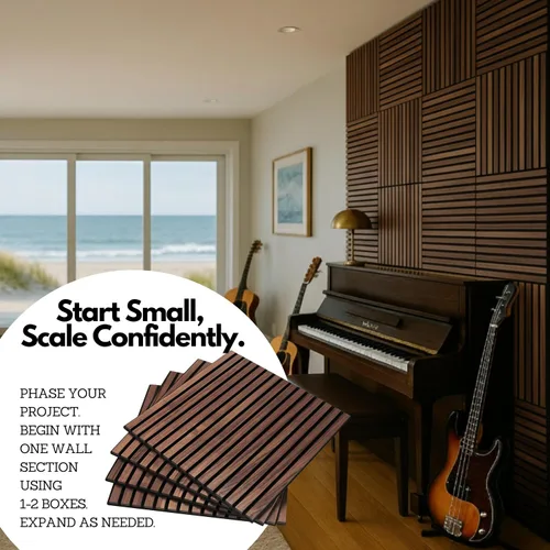 Vista 3 de Paneles acústicos de pared absorbentes de sonido - RT60X UV Coated Wood Panels for Wall, 12mm Ultra High Density 6K PET, Flame-Retardant, For Home