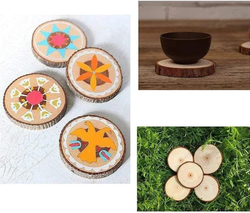 Vista 5 de William Craft Rebanadas de madera natural sin terminar, 20 piezas de posavasos de madera de 2.75 a 3.1 pulgadas, kit de madera para manualidades