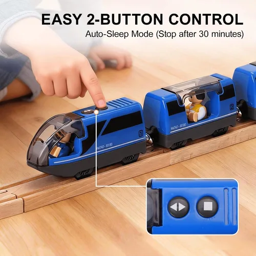 Vista 4 de TOPLIVING Tren motorizado para pista de madera, tren eléctrico con conexión magnética, trenes locomotoras a pilas para niños pequeños, compatible