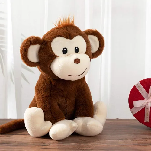 Vista 5 de HollyHOME Monkey Stuffed Animal, Cute Cuddly Stuffed Monkey Plush,12” Brown Marrón