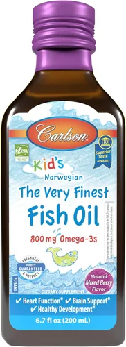 Vista 10 de Carlson - El Mejor Aceite de Pescado para Niños, 800 mg de Omega-3, Noruego, Origen Sostenible, Naranja, 200 mL