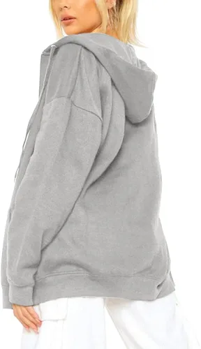 Vista 2 de Sudaderas con capucha de manga larga con cremallera completa para mujer, sudaderas casuales de gran tamaño con bolsillos