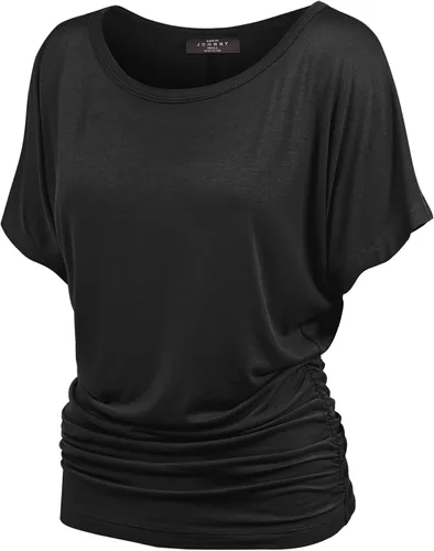 Vista 41 de Made By Johnny Camiseta de manga corta Dolman con cuello barco y dobladillo curvado para mujer, ajuste holgado Wt1037_aqua