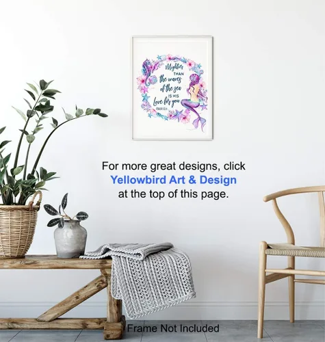 Vista 5 de Arte de pared de caballito de mar de sirena, versículo bíblico inspirador, cita religiosa, decoración de habitación de las Escrituras cristianas