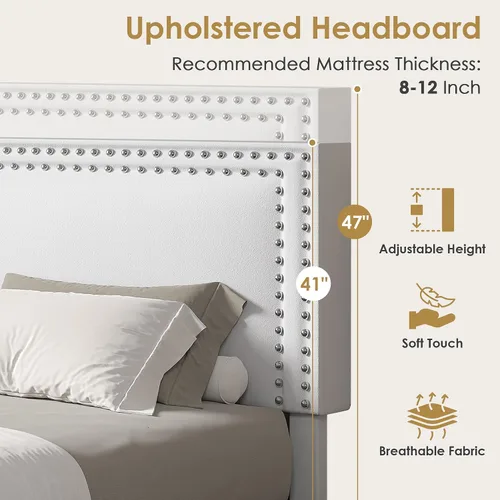 Vista 13 de VECELO Base de cama de plataforma de tamaño individual con cabecera tapizada de altura ajustable, base de colchón moderna, soporte de listones