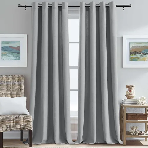 Vista 35 de H.VERSAILTEX Cortinas de cocina texturizadas de lino natural con ojales de 45 pulgadas de largo, lino sintético grueso para oscurecer la habitación