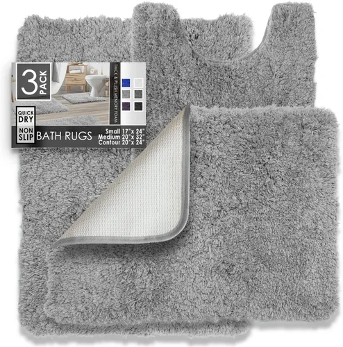 Vista 36 de Clara Clark Alfombras de baño, alfombras de baño ultra suaves y peludas - tapetes de baño para baño, lavable a máquina, base antideslizante de goma
