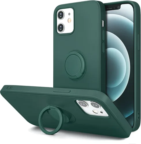 Vista 11 de Funda Hython para iPhone 12 y iPhone 12 Pro con soporte de anillo, soporte magnético giratorio de 360°, funda protectora de goma a prueba de golpes