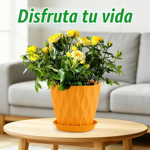 Vista 5 de YNNICO Macetas de 8 pulgadas, paquete de 6 macetas de plástico con drenaje Macetas de plástico ligeras y multicolor para jardín para plantas