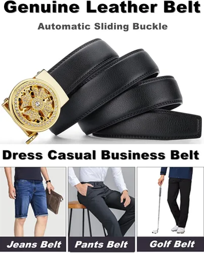 Vista 3 de Oyifan Black Leather Belts for Men Dress Casual Ratchet Belt, Cut To Fit, Gift Box