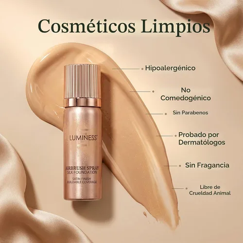 Vista 3 de LUMINESS Kit de aerosol de maquillaje con brocha de aire y brocha suave de seda – Base de maquillaje de cobertura total y brocha de doble cara