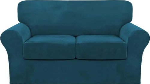 Vista 52 de FantasDecor Fundas de terciopelo para sofá de 2 piezas para sala, con cojín individual, protector elástico de muebles para mascotas, lavable a Negro