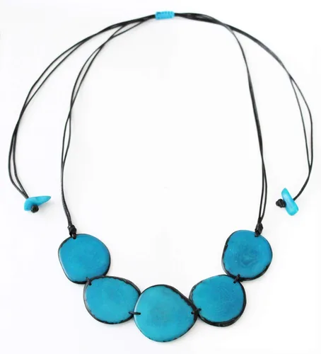 Vista 3 de Tagua - Chips de collar en azul hecho a mano, comercio justo, ajustable, ligero por Florama Natural Jewelry