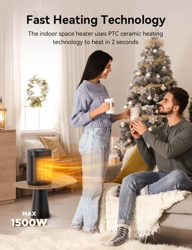 Vista 5 de Calentadores de espacio de 1500 W para uso en interiores, calentador portátil de cerámica PTC, calentador de espacio pequeño con termostato, tres