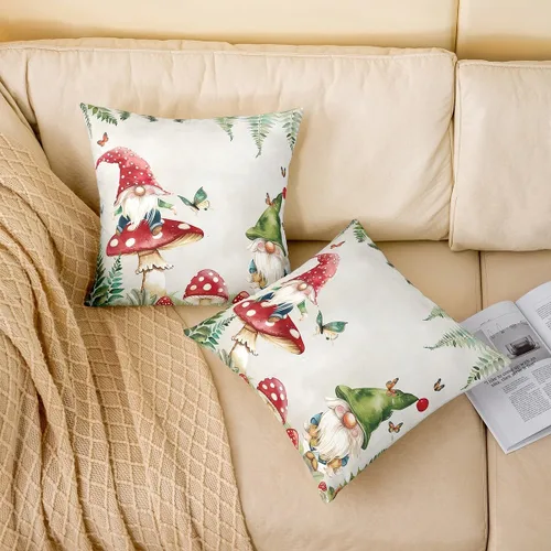 Vista 2 de Fundas de almohada de hongos, fundas de almohada Kawaii de gnomo de primavera para sofá y silla, fundas de cojín de plantas de mariposa, bonitas