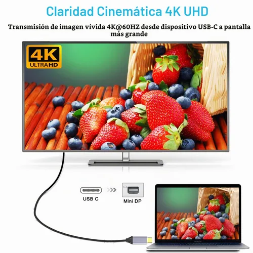 Vista 2 de Cable USB C a Mini DisplayPort, tipo C (Thunderbolt 3) a Mini DisplayPort 4K a 60Hz compatible con MacBook Pro/Air/iMac/Mac Mini/Surface a Mini DP