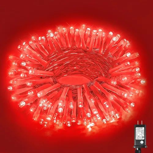 Vista 32 de Guirnalda de luces navideñas con 100 LEDs, tira de 33 pies, 8 modos, conectable, impermeable, parpadeante, con temporizador y memoria, para Azul