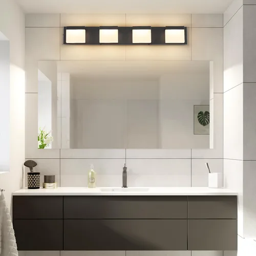 Vista 8 de SineRise Lámparas de tocador de baño modernas LED (4 luces, 30 pulgadas, 5CCT), lámparas de pared de baño modernas de acrílico mate negro sobre