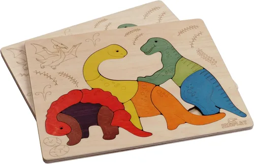 Vista 4 de Rompecabezas de madera Jurassic Rompecabezas de 15 piezas Dinosaurios para niños de 3 años en adelante