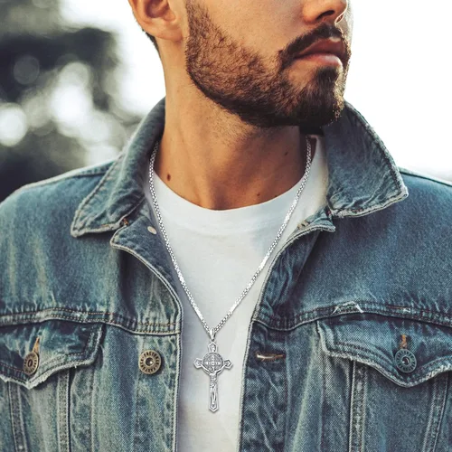 Vista 5 de LOOVE Regalos de joyería collar de amuleto de medallas de santo de plata de ley 925, joyería de protección para hombres y mujeres con cadena Rolo