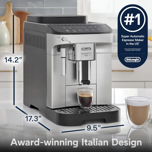 Vista 6 de De'Longhi Magnifica Evo - Máquina Automática de Espresso y Café con Espumador de Leche Manual, Molinillo Integrado y Función de Limpieza Automática