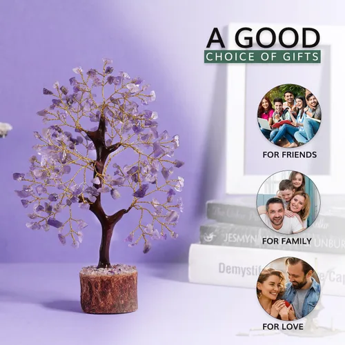 Vista 7 de NARIBABU Árbol de cristal de amatista, cristales curativos y piedras, regalos únicos para mujeres, árbol del dinero de Reiki y Feng Shui, decoración
