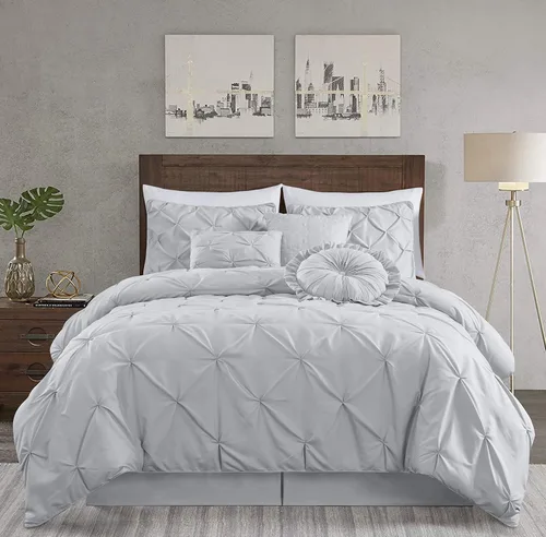 Vista 8 de Chezmoi Collection - Juego de ropa de cama modelo Sydney, 7 piezas, con pliegues decorativos