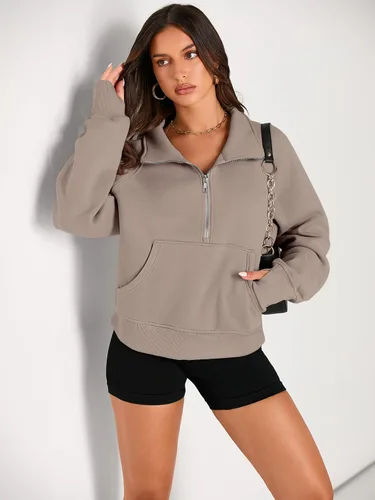 Vista 2 de AUTOMET Sudaderas con media cremallera para mujer, sudadera corta de vellón con cremallera de un cuarto, sudaderas con capucha para el otoño, a