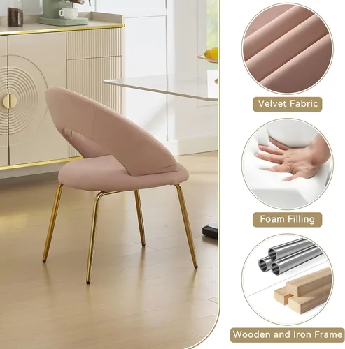 Vista 3 de Modern Dining Chairs with Curved Backrest and Metal Legs, Teddy Fabric Upholstered Desk Chair for Kitchen Dining Room Table & Chair Sets, Seating