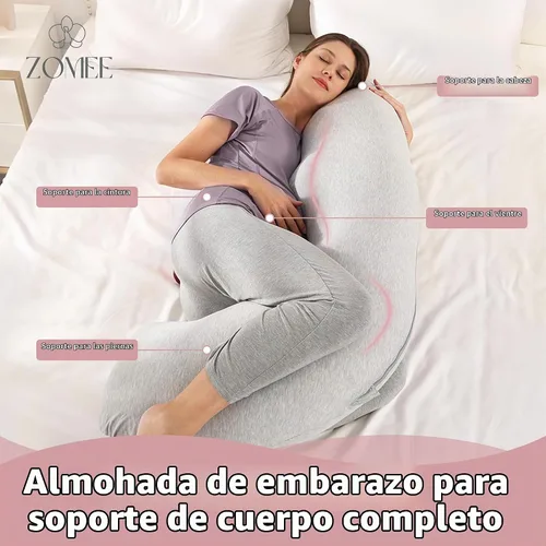 Vista 6 de Zomee Almohada de embarazo cómoda – Almohada de maternidad en forma de J para dormir de lado y lactancia, apoyo acogedor para cuello, cabeza