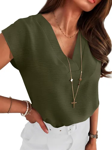 Vista 13 de ANRABESS - Blusa casual de negocios para mujer, manga casquillo, cuello
