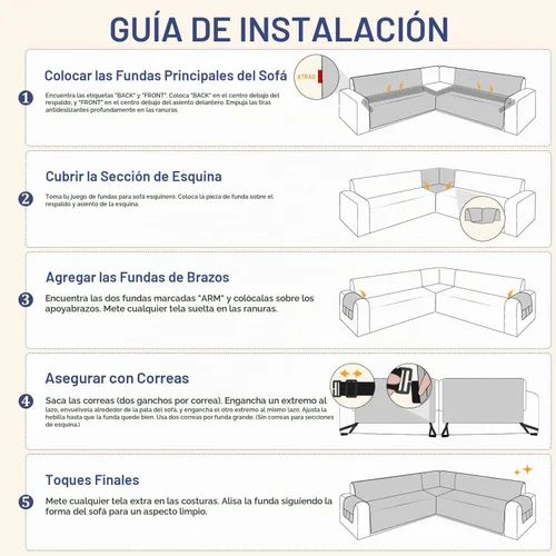 Vista 8 de Fundas para sofá seccional, impermeables, 6 piezas, fundas de sofá en forma de L, lavables, antideslizantes, fundas para sofá seccional, suaves