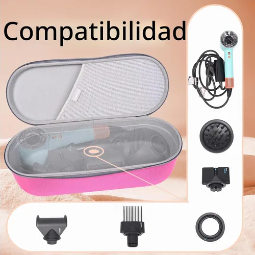 Vista 5 de RLSOCO Estuche de transporte para secador de pelo Dyson Supersonic Nural - Rosa (solo la caja)