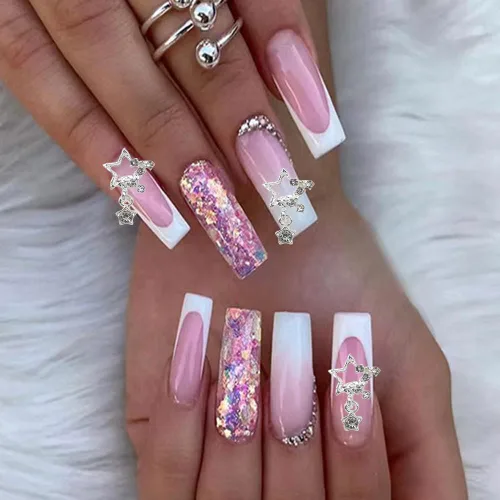 Vista 4 de Dijes de uñas de estrella, 20 piezas de estrellas de diamantes de imitación 3D para diseños de uñas, accesorios de bricolaje