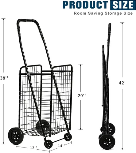 Vista 7 de FiveShops Carrito utilitario con ruedas para ser utilizado como carrito de compras, carrito de comestibles, carrito de lavandería y carrito