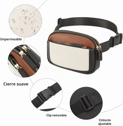Vista 5 de CLUCI Riñonera para Mujer, Mini Bolsa Cruzada de Cintura Everywhere con Correa Ajustable, Riñonera de Cuero Vegano para Mujer A-0 Negro y Marrón