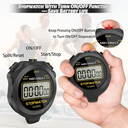 Vista 3 de Digital Simple Stopwatch, 1/30 Lap Basic Stopwatch, No Bells, No Clock, No Alarm, Silent, Child Friendly, ON/Off for Swimming Coaches Kids