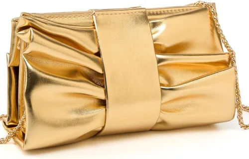 Vista 7 de Elegante bolso de mano con lazo para mujer, suave y plisado, bolsa de noche de poliuretano con cadena desmontable para fiesta de graduación, boda