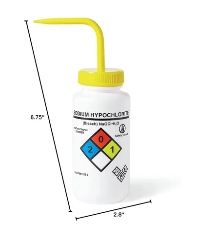 Vista 4 de United Scientific™ UniSafe™ Botella de lavado químico ventilada de LDPE de boca ancha de grado de laboratorio, hipoclorito de sodio, 16.9 fl oz