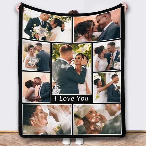 Vista 8 de Mantas de fotos personalizadas, 10 fotos personalizadas, mantas de imagen personalizadas, regalos para hermana, papá, mamá, hija, hijo