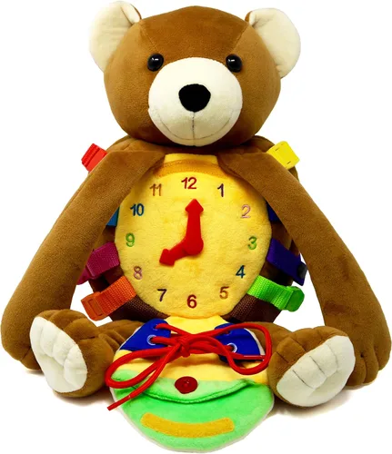Vista 4 de Buckle Toys Mochila de oso - Mochila para niños pequeños y actividad de aprendizaje de animales de peluche, desarrolla habilidades motoras finas