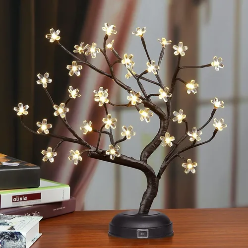 Vista 10 de Lámpara Lightshare con forma de bonsái de cerezo en flor con 36 luces LED, de 16 pulgadas, para decoración del hogar, a batería Rosa