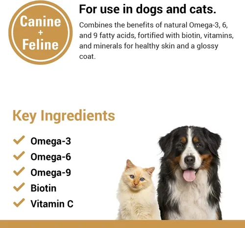 Vista 5 de Vet Classics Suplemento Omega 3-6-9 para piel y pelaje de mascotas – Apoya la salud de la piel de los gatos, abrigos brillantes para mascotas