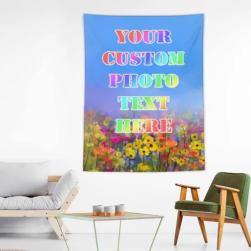Vista 5 de Tapiz personalizado para cargar imágenes con fotos y textos, tapiz personalizado para colgar en la pared, manta de telón de fondo para decoración