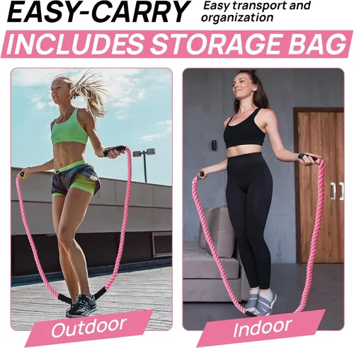 Vista 7 de Cuerda de saltar con peso para fitness – Cuerda de saltar pesada para mujeres y adultos, ideal para entrenamientos de gimnasio en casa