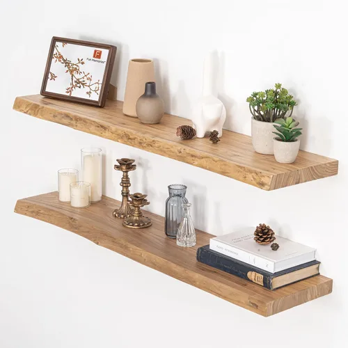 Vista 19 de Estantes flotantes para decoración de pared, estantes rústicos de madera recuperada de 24 x 8 pulgadas, estantes de montaje en pared resistentes