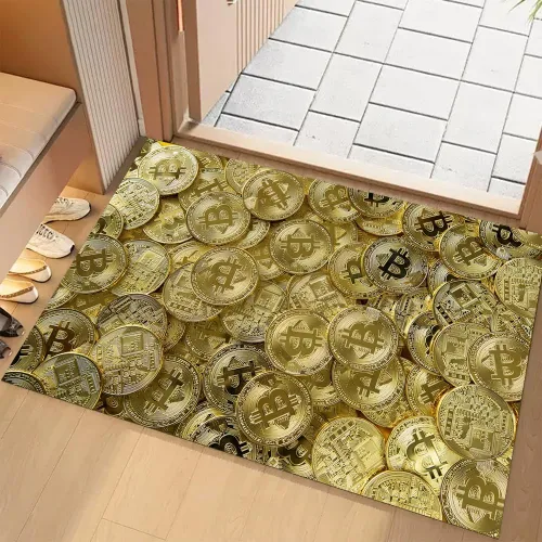 Vista 28 de GUBIYU Juego de 2 alfombras y tapetes de cocina color beige y dorado para billetes de 100 dólares, alfombra divertida y fresca para baño