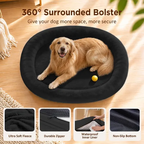 Vista 4 de Cama ortopédica lavable grande para perros: Cama de espuma viscoelástica impermeable para mascotas con refuerzos - Funda ortopédica extraíble