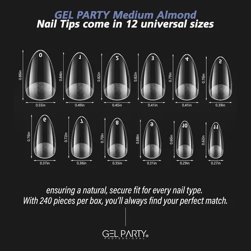 Vista 7 de GELPARTY - Puntas de uñas de gel suave, almendra mediana, 240 unidades, 12 Transparente