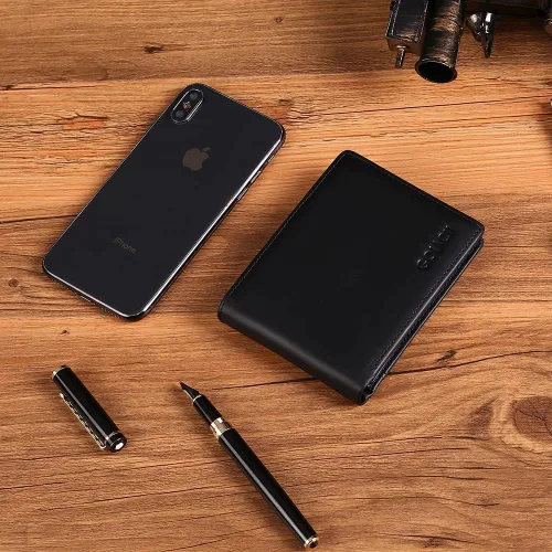 Vista 7 de GOIACII - Elegante cartera de cuero genuino para hombre, tarjetero espacioso con bloqueo RFID, doble blando, 2 tarjetas de identificación
